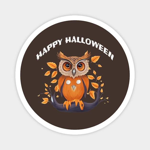 A cute Owl in pumpkin celebrating Halloween Magnet by halazidan